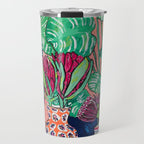 Cluster of Houseplants and Proteas on Pink Still Life Painting Travel Mug Gallery Image 1