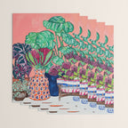 Cluster of Houseplants and Proteas on Pink Still Life Painting Wrapping Paper Gallery Image 3
