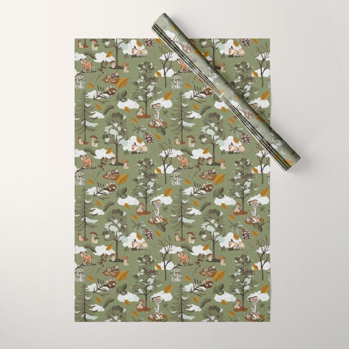 Baby animals in the leafy forest G Wrapping Paper Gallery Image 1