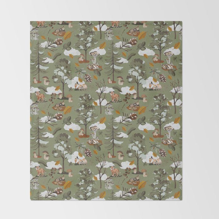 Baby animals in the leafy forest G Throw Blanket Gallery Image 2