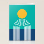 Geometric Lines in Blue Teal Yellow (Sun and Rainbow abstraction) Stationery Card Gallery Image 2