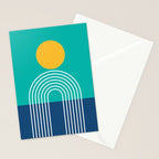 Geometric Lines in Blue Teal Yellow (Sun and Rainbow abstraction) Stationery Card Gallery Image 2