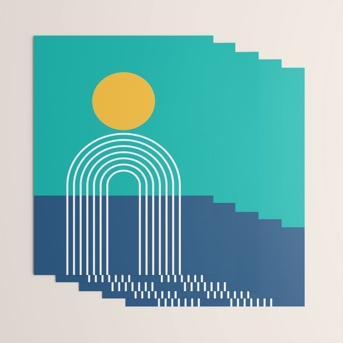 Geometric Lines in Blue Teal Yellow (Sun and Rainbow abstraction) Wrapping Paper Gallery Image 3