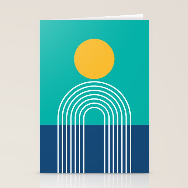 Geometric Lines in Blue Teal Yellow (Sun and Rainbow abstraction) Stationery Card Gallery Image 1