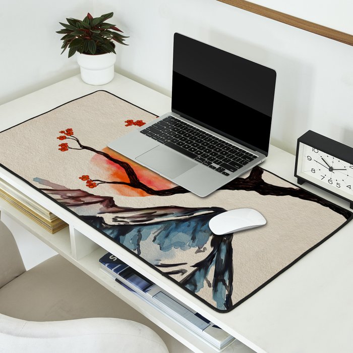 Zen Serenity Landscape - Sakura Mountain Sunset Desk Mat Gallery Image 2