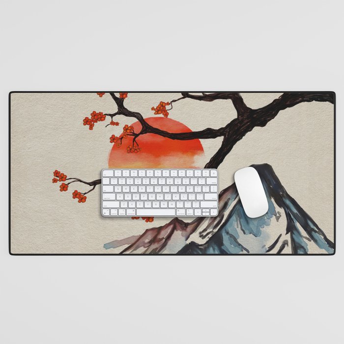 Zen Serenity Landscape - Sakura Mountain Sunset Desk Mat Gallery Image 1