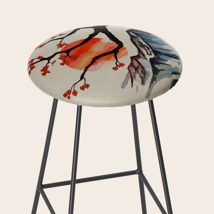 Zen Serenity Landscape - Sakura Mountain Sunset Stool Gallery Image 2
