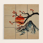 Zen Serenity Landscape - Sakura Mountain Sunset Wood Wall Art Gallery Image 1