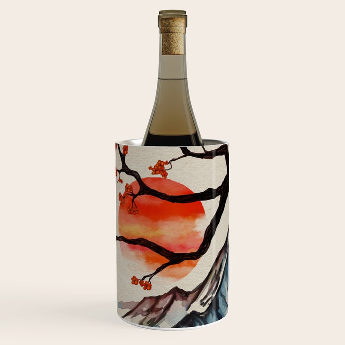 Zen Serenity Landscape - Sakura Mountain Sunset Wine Chiller Gallery Image 1