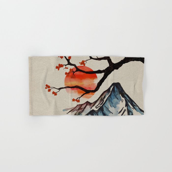 Zen Serenity Landscape - Sakura Mountain Sunset Bath Towel Gallery Image 1