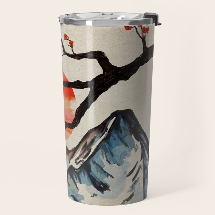Zen Serenity Landscape - Sakura Mountain Sunset Travel Mug Gallery Image 2