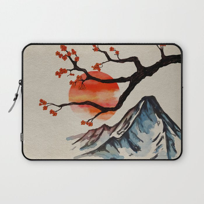 Zen Serenity Landscape - Sakura Mountain Sunset Laptop Sleeve Gallery Image 1