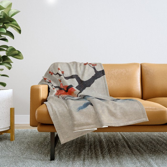 Zen Serenity Landscape - Sakura Mountain Sunset Throw Blanket Gallery Image 1