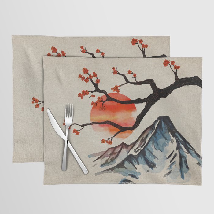 Zen Serenity Landscape - Sakura Mountain Sunset Placemat Gallery Image 1