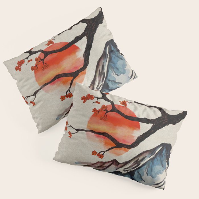 Zen Serenity Landscape - Sakura Mountain Sunset Pillow Sham Gallery Image 3