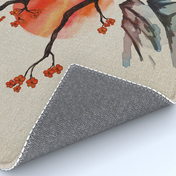 Zen Serenity Landscape - Sakura Mountain Sunset Rug Gallery Image 4