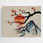 Zen Serenity Landscape - Sakura Mountain Sunset Jigsaw Puzzle Gallery Image 1