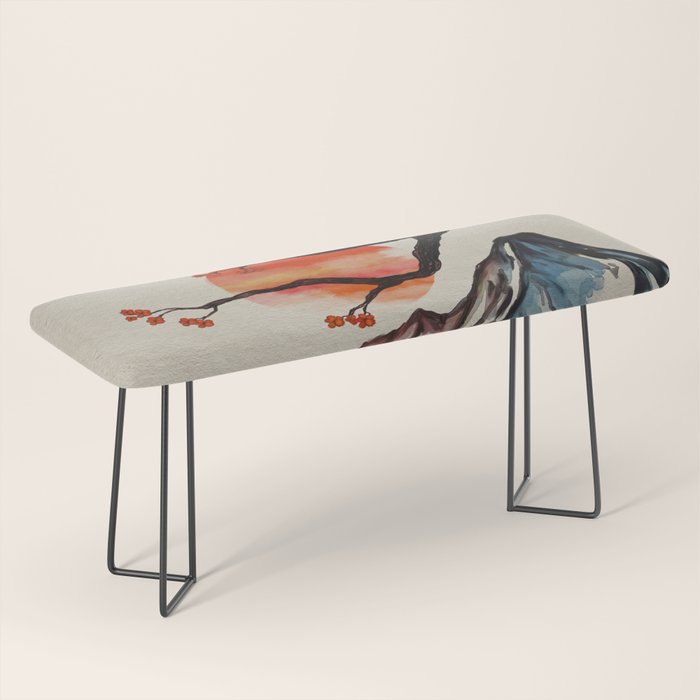 Zen Serenity Landscape - Sakura Mountain Sunset Bench Gallery Image 1