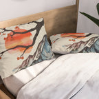 Zen Serenity Landscape - Sakura Mountain Sunset Pillow Sham Gallery Image 2