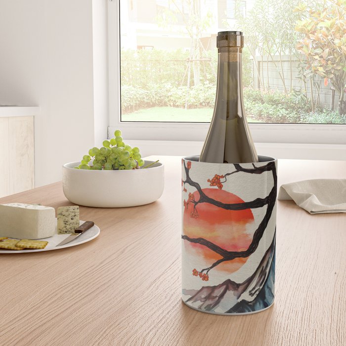 Zen Serenity Landscape - Sakura Mountain Sunset Wine Chiller Gallery Image 4
