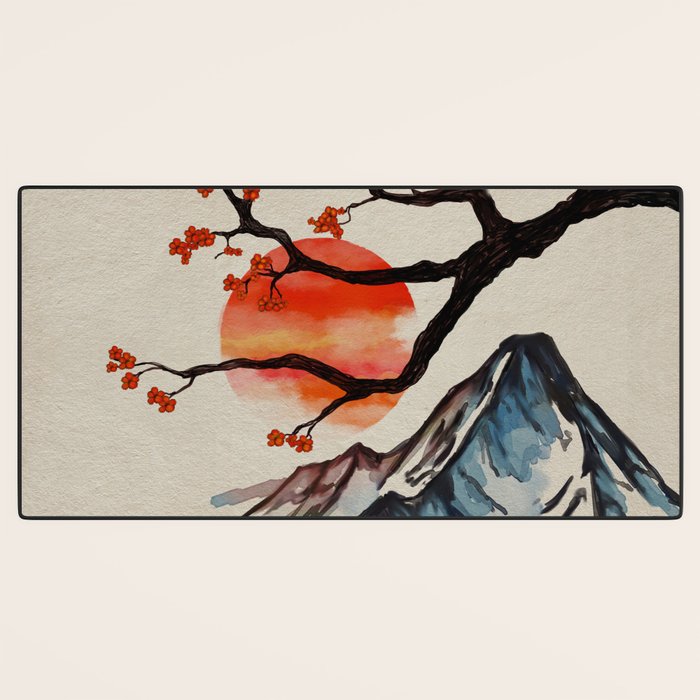Zen Serenity Landscape - Sakura Mountain Sunset Desk Mat Gallery Image 3