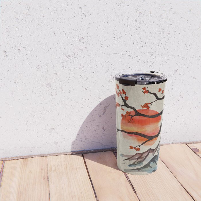 Zen Serenity Landscape - Sakura Mountain Sunset Travel Mug Gallery Image 4
