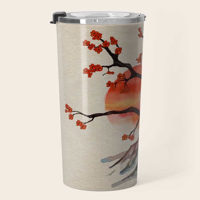 Zen Serenity Landscape - Sakura Mountain Sunset Travel Mug Gallery Image 3
