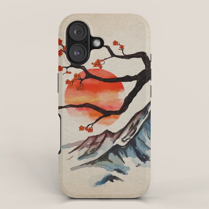Zen Serenity Landscape - Sakura Mountain Sunset iPhone Case Gallery Image 1