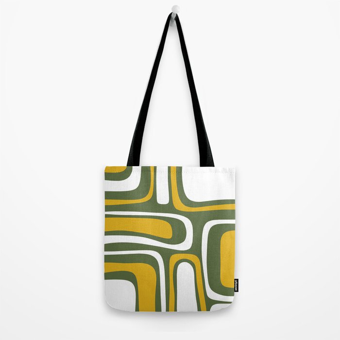 Mid-Century Modern Palm Springs Abstract Pattern Olive Green and Mustard Tote Bag Gallery Image 2