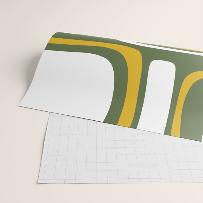 Mid-Century Modern Palm Springs Abstract Pattern Olive Green and Mustard Wrapping Paper Gallery Image 2