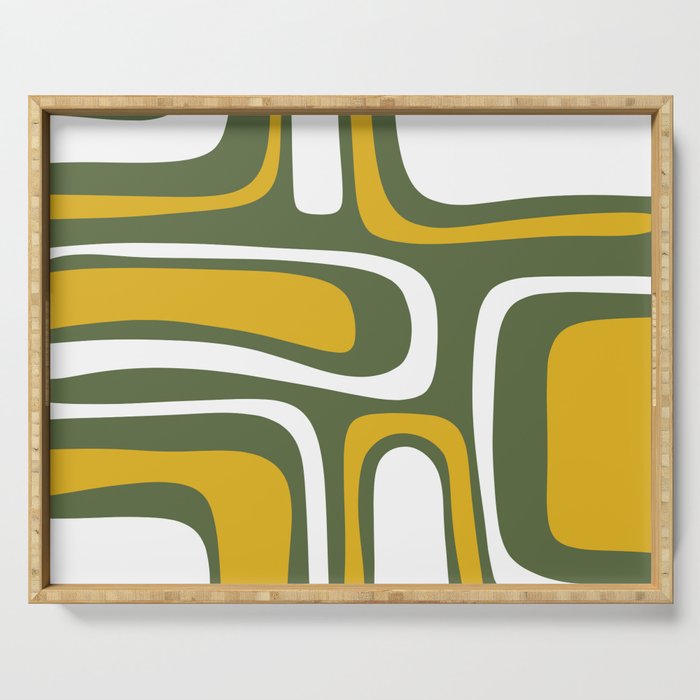 Mid-Century Modern Palm Springs Abstract Pattern Olive Green and Mustard Serving Tray Gallery Image 1