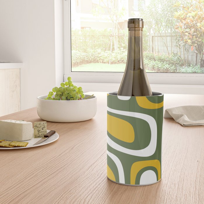 Mid-Century Modern Palm Springs Abstract Pattern Olive Green and Mustard Wine Chiller Gallery Image 4