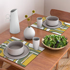 Mid-Century Modern Palm Springs Abstract Pattern Olive Green and Mustard Placemat Gallery Image 2