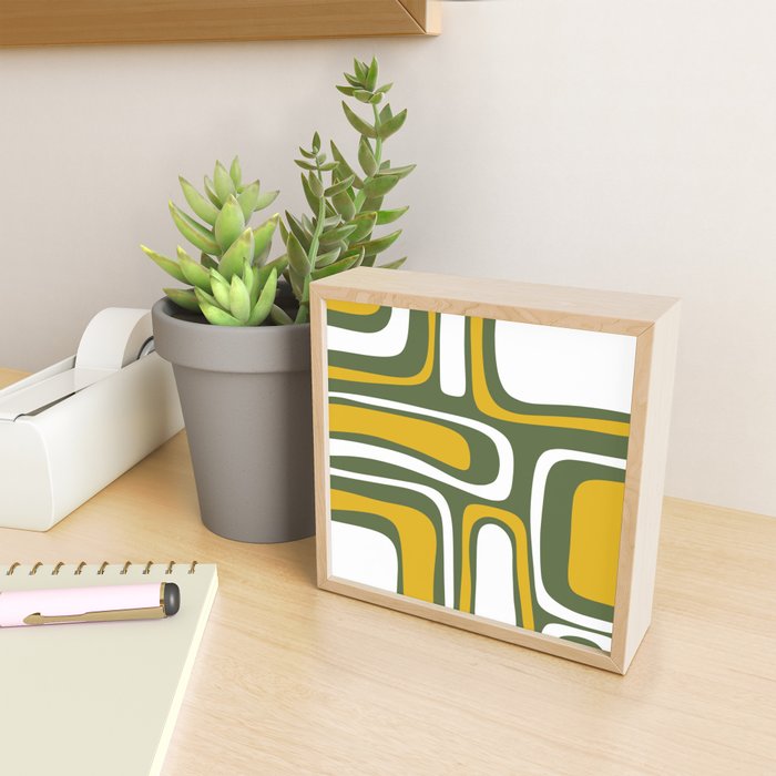 Mid-Century Modern Palm Springs Abstract Pattern Olive Green and Mustard Mini Art Print Gallery Image 2