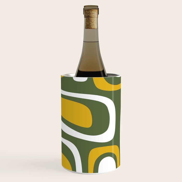 Mid-Century Modern Palm Springs Abstract Pattern Olive Green and Mustard Wine Chiller Gallery Image 1