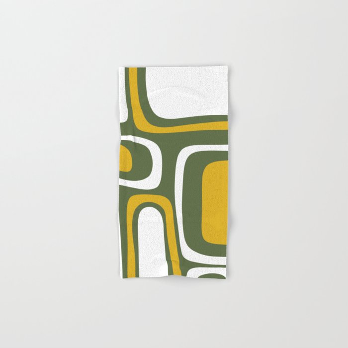 Mid-Century Modern Palm Springs Abstract Pattern Olive Green and Mustard Bath Towel Gallery Image 1