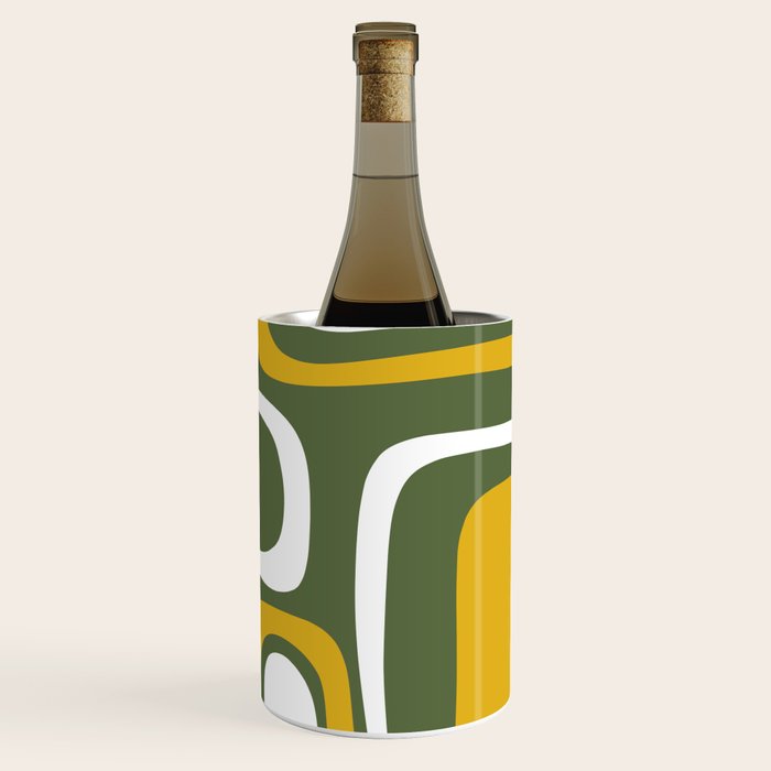 Mid-Century Modern Palm Springs Abstract Pattern Olive Green and Mustard Wine Chiller Gallery Image 3