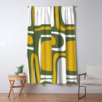 Mid-Century Modern Palm Springs Abstract Pattern Olive Green and Mustard Window Curtain Gallery Image 5