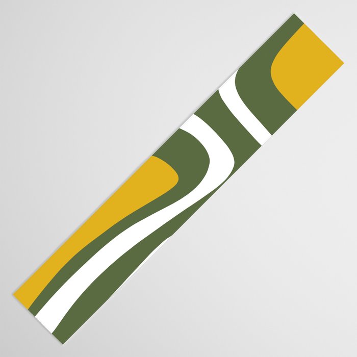 Mid-Century Modern Palm Springs Abstract Pattern Olive Green and Mustard Table Runner Gallery Image 3
