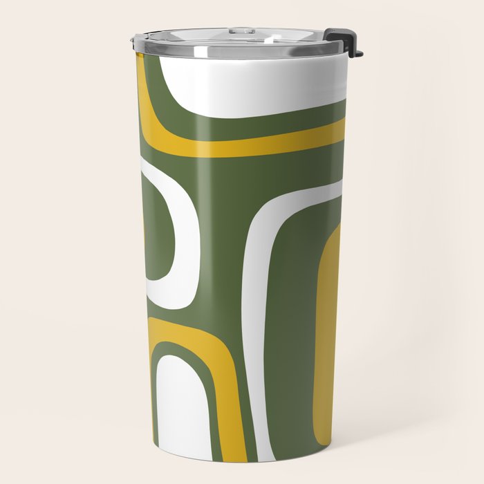 Mid-Century Modern Palm Springs Abstract Pattern Olive Green and Mustard Travel Mug Gallery Image 2