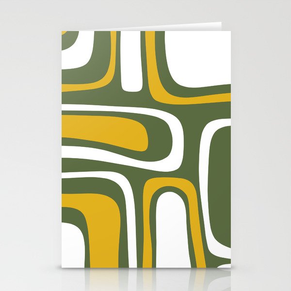 Mid-Century Modern Palm Springs Abstract Pattern Olive Green and Mustard Stationery Card Gallery Image 1
