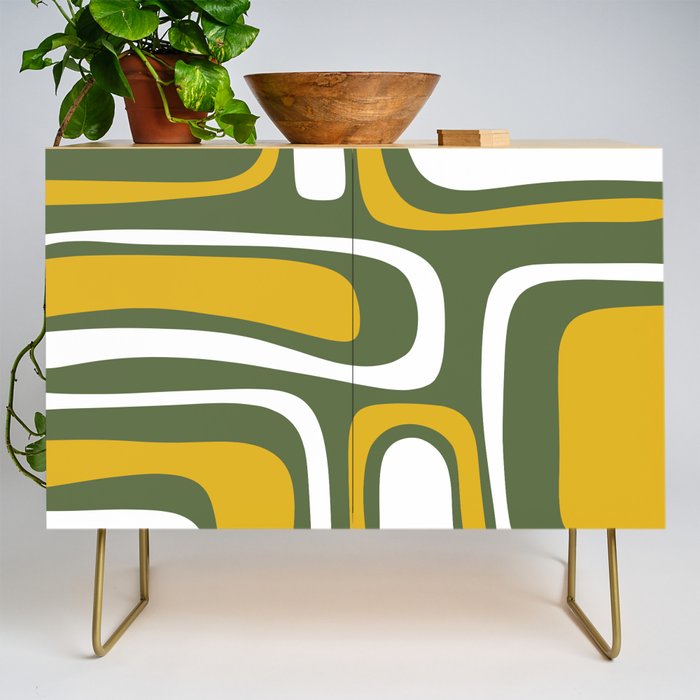 Mid-Century Modern Palm Springs Abstract Pattern Olive Green and Mustard Credenza Gallery Image 1