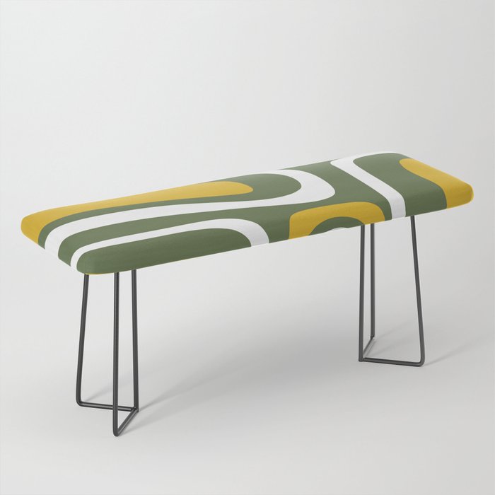 Mid-Century Modern Palm Springs Abstract Pattern Olive Green and Mustard Bench Gallery Image 1