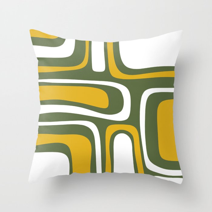 Mid-Century Modern Palm Springs Abstract Pattern Olive Green and Mustard Throw Pillow Gallery Image 6