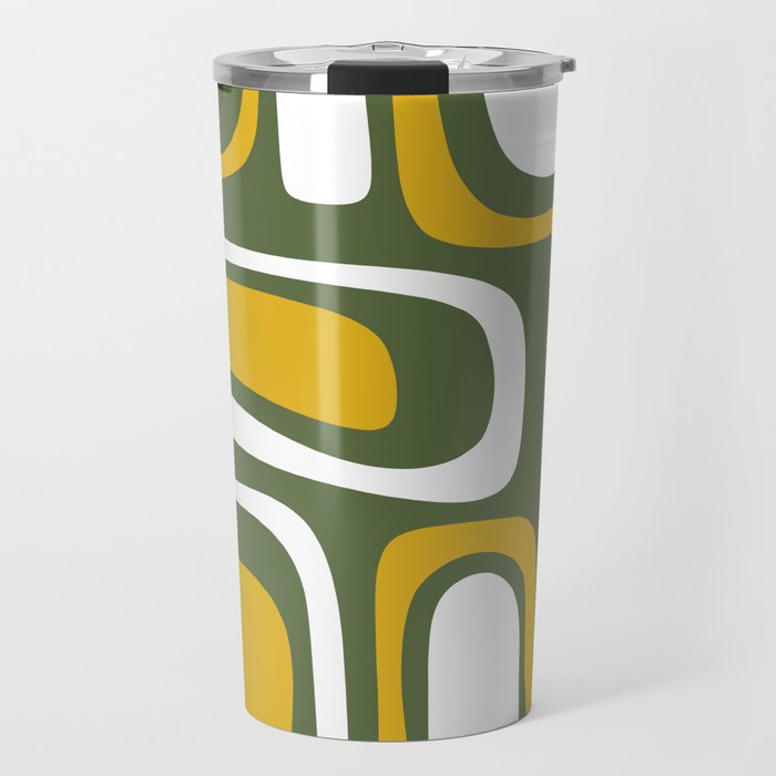 Mid-Century Modern Palm Springs Abstract Pattern Olive Green and Mustard Travel Mug Gallery Image 1