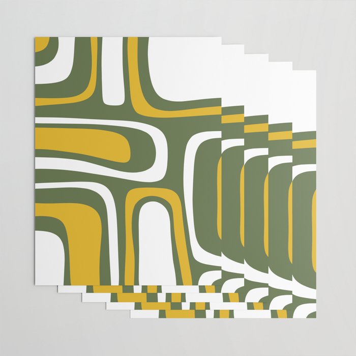 Mid-Century Modern Palm Springs Abstract Pattern Olive Green and Mustard Wrapping Paper Gallery Image 3