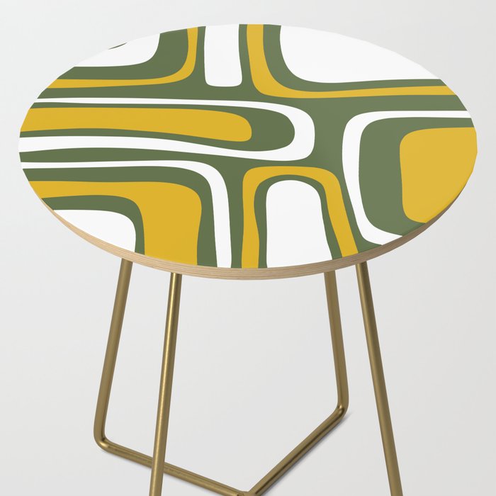 Mid-Century Modern Palm Springs Abstract Pattern Olive Green and Mustard Side Table Gallery Image 2