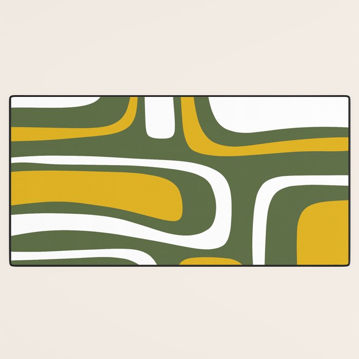 Mid-Century Modern Palm Springs Abstract Pattern Olive Green and Mustard Desk Mat Gallery Image 3