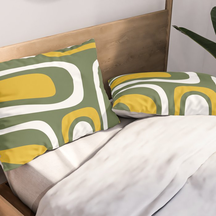 Mid-Century Modern Palm Springs Abstract Pattern Olive Green and Mustard Pillow Sham Gallery Image 2