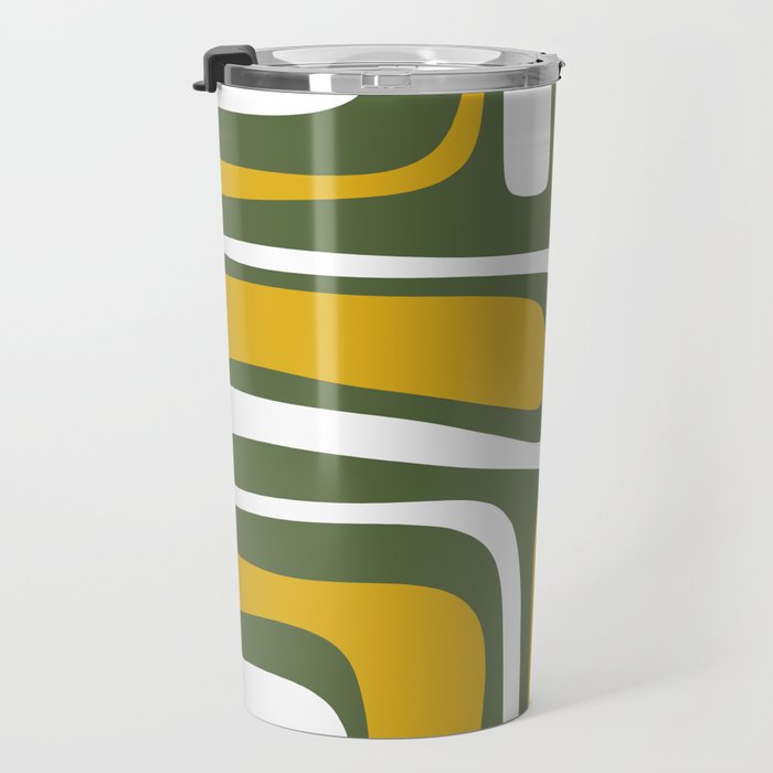 Mid-Century Modern Palm Springs Abstract Pattern Olive Green and Mustard Travel Mug Gallery Image 3